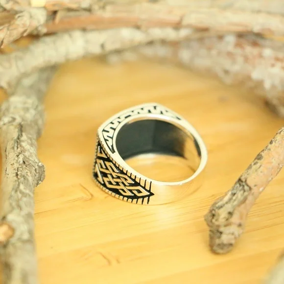 Nodes Signet Men's 925 Sterling Silver Rings - Picture 7 of 8